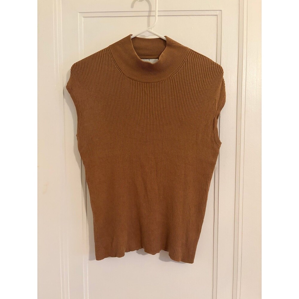 Women's brown ribbed mock neck sweater top
